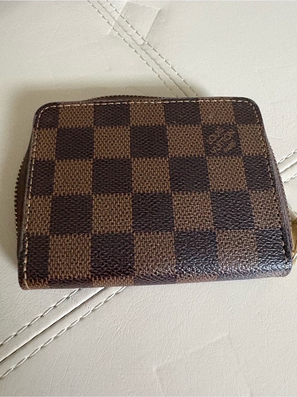 Brown Checkerboard Zip Wallet